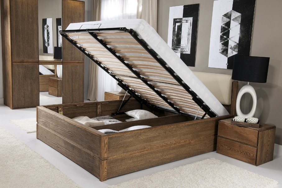 Manželská postel s úložným boxom farba dub palený