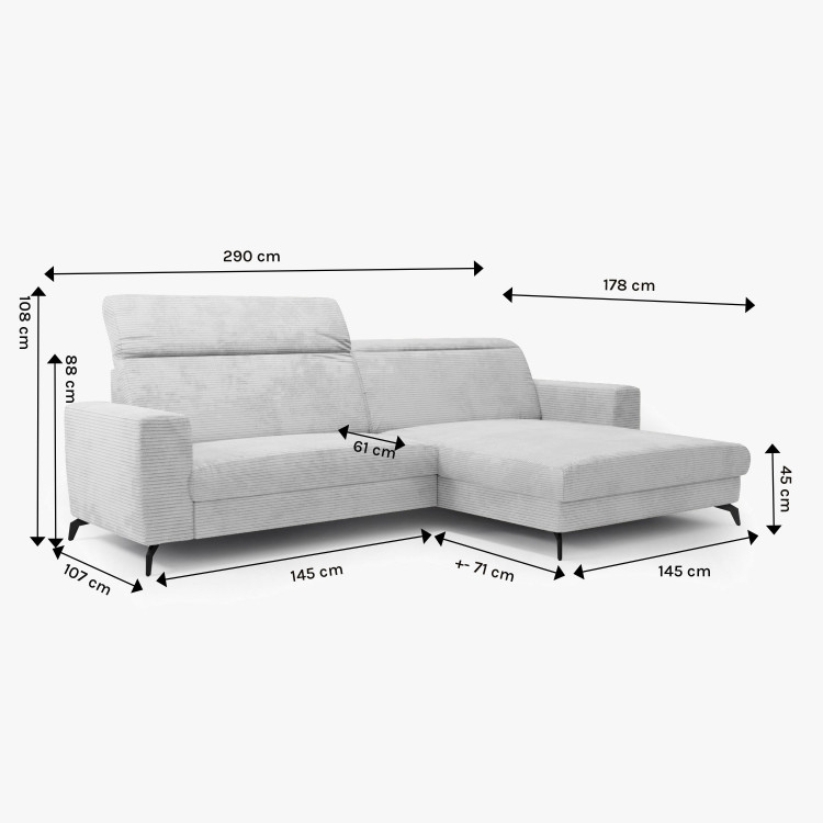 Rohová sedačka s manšestrovou látkou Boler šedohnědá, pravá , Sedačky- 7