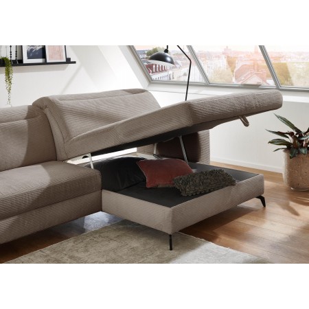 Rohová sedačka s manšestrovou látkou Boler šedohnědá, pravá , Sedačky- 4