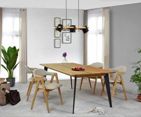 Stůl z masivu dub - matný lak s ocelovýma nohama, 197 x 100 , Jídelní stoly- 5