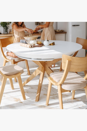 Kulatý jídelní stůl bílý - rozkladací Ø127 cm , Jídelní stoly- 1 2
