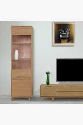 Jednodveřová vitrina se sklem masiv dub bílý , Vitríny- 1 2