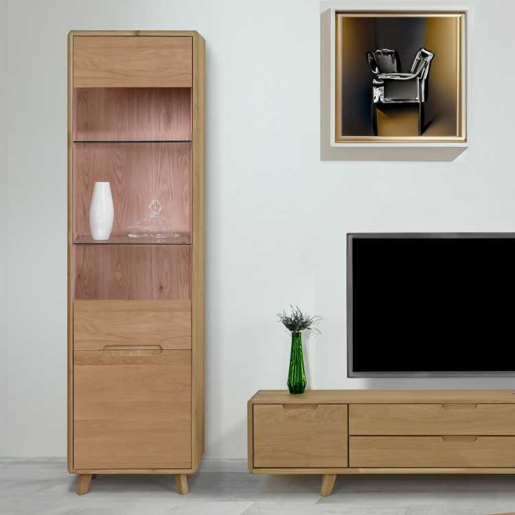 Jednodveřová vitrina se sklem masiv dub bílý , Vitríny- 2