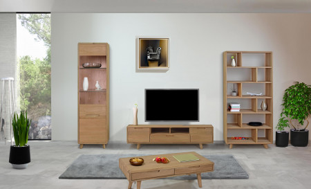 Masivní dubová obývací stěna , barva bianco , Obývací stěny- 12