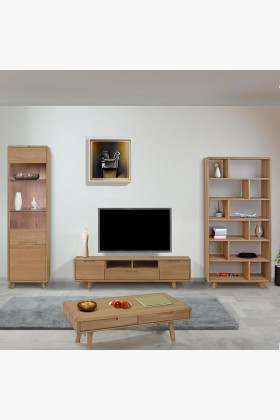 Masivní dubová obývací stěna , barva bianco , Obývací stěny- 1