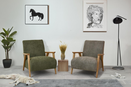 Křeslo z dřevěnými ručkami barva zelená , Křesla ke sedačkám - ušáky- 6