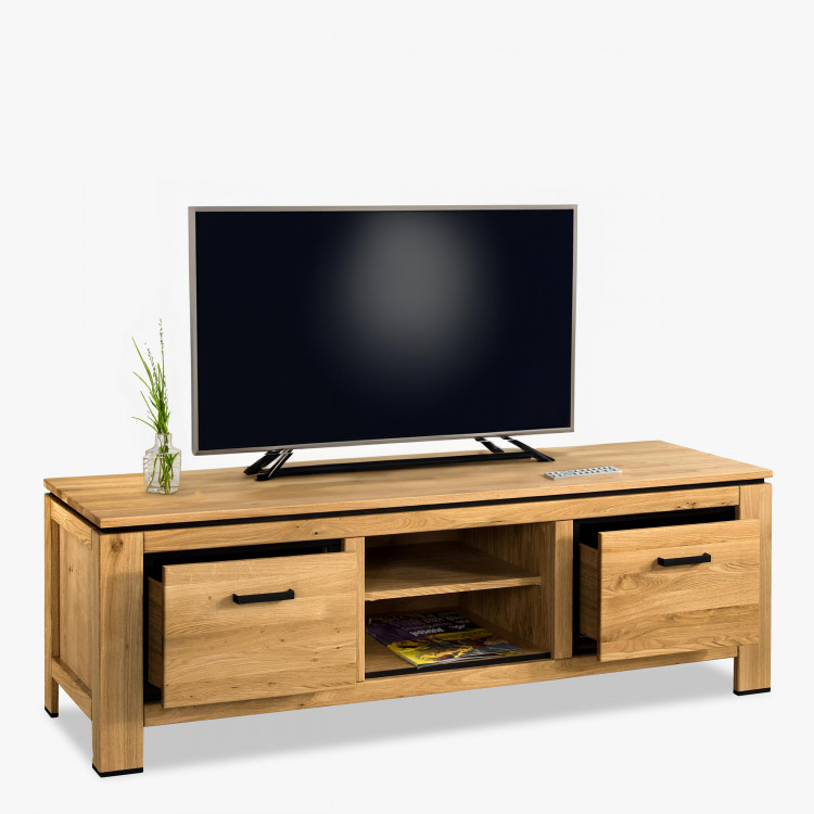 Dubová dlhá televizní komoda s černými úchyty , TV stolky, Tv Komody- 1