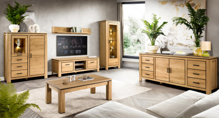 Dubová dlhá televizní komoda s černými úchyty , TV stolky, Tv Komody- 13