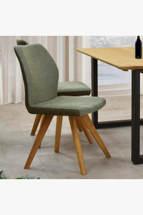 Zelená látková židle s dřevěnýma nohama , Jídelní židle- 1 2