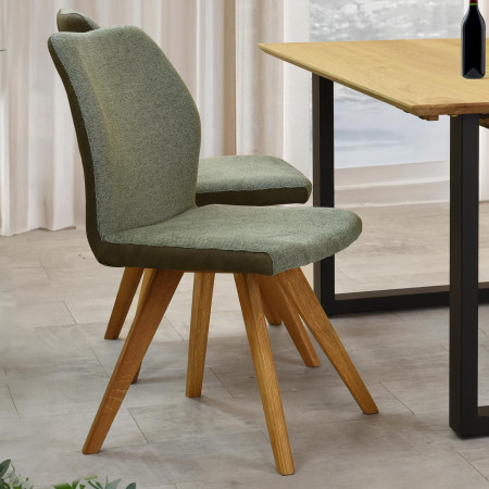 Zelená látková židle s dřevěnýma nohama , Jídelní židle- 2