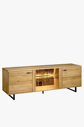Dlhá TV komoda drevo dub, na čiernych kovových nohách