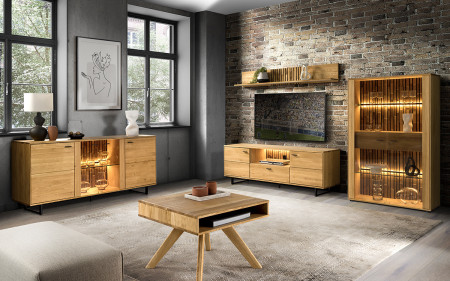 Tv komoda dřevo dub, na černých kovových nohách