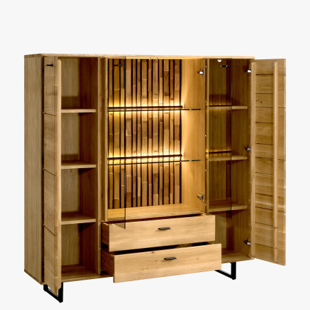 Dubový příborník s dvířky a šuplíky na kovových nohách