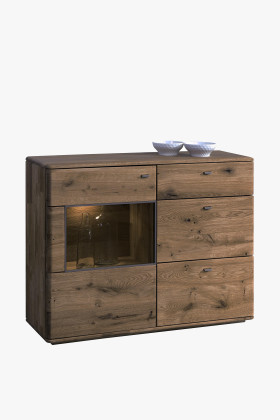 Nízka komoda s jednou presklenou časťou z dubu DP