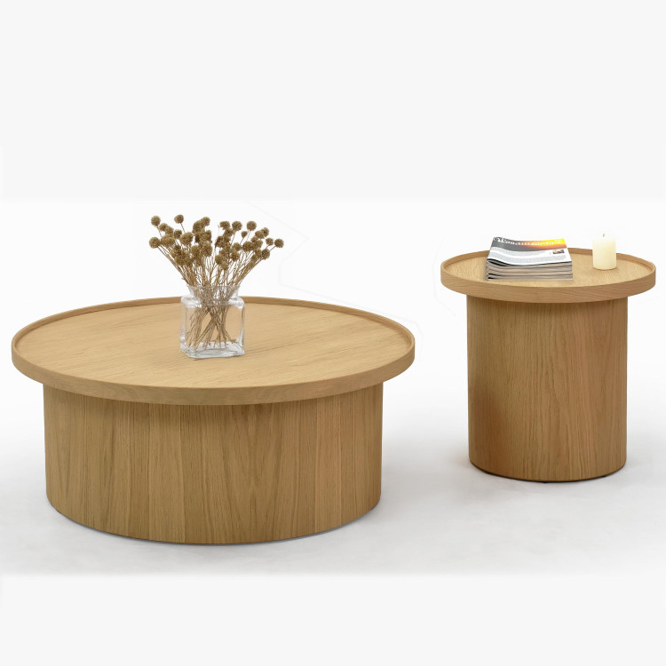 Dubový konferenční stolek dub bílý, Ø 80 ​​cm