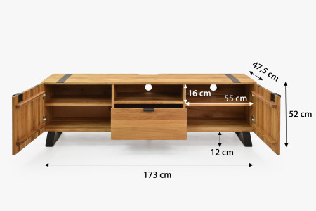 Dubová televizní komoda na kovových nohách