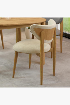 Luxusné jedálenské stoličky dub s ecru čalúnením