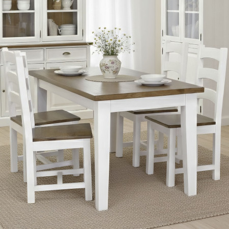 Dřevěný stůl z masivu bílo 140 x 80 cm - hnědý