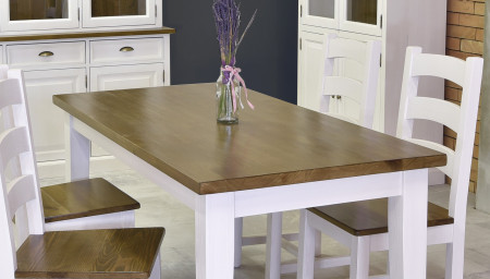 Dřevěný stůl z masivu bílo 140 x 80 cm - hnědý