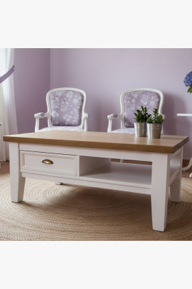 Drevený konferenčný stolík bielo - hnedý Provence