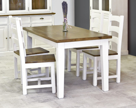 Dřevěný stůl z masivu bílo - hnědý 160 x 80 cm