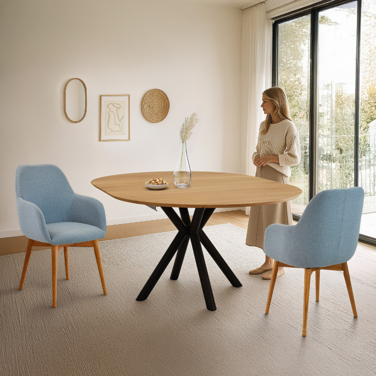 Kulatý rozkládací stůl dubový s kovovýma nohama ø120 cm