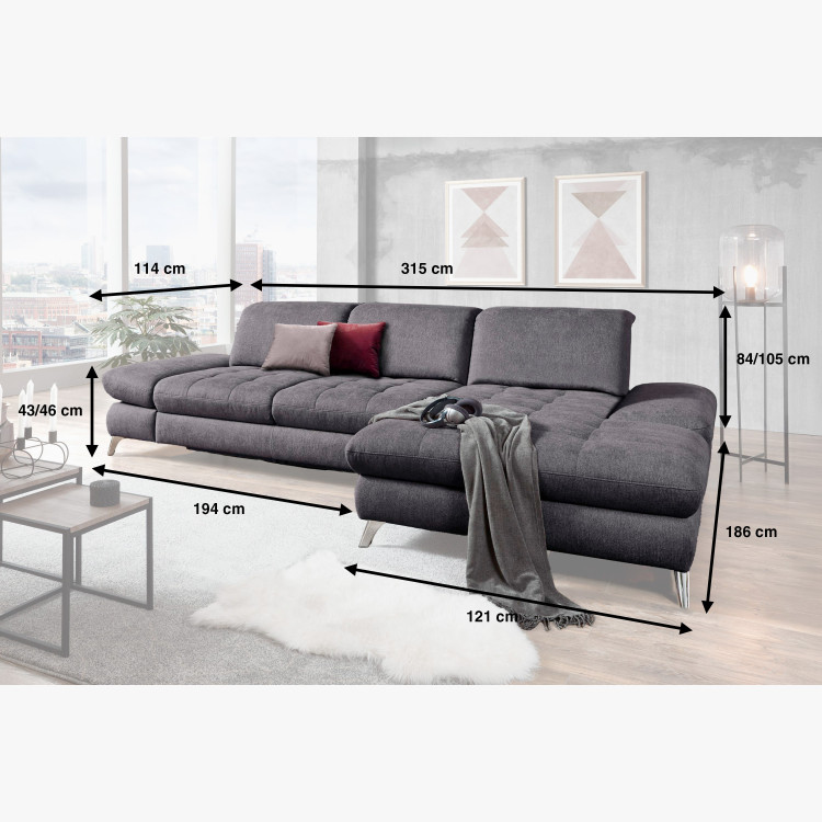 Rohová sedací souprava Carolina šedá - roh v pravo