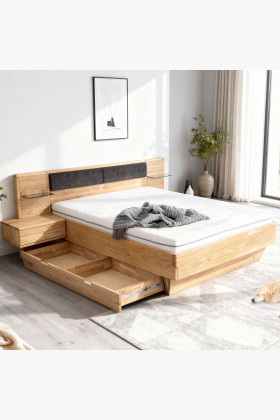 Dubová postel s nočními stolky a úložným prostorem