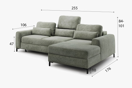 Rohová sedací souprava s funkcí spaní a úložným prostorem prava