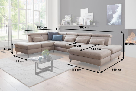 Sedací souprava Carolina ve tvaru písmene U s možností funkcí, béžová