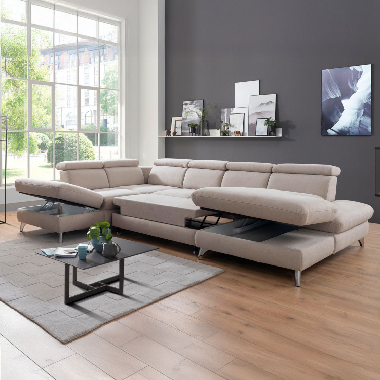 Sedací souprava Carolina ve tvaru písmene U s možností funkcí, béžová