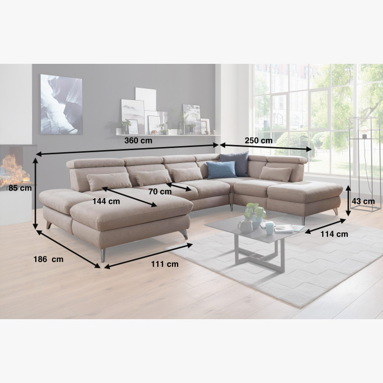 Sedací souprava Carolina ve tvaru písmene U s možností funkcí, béžová