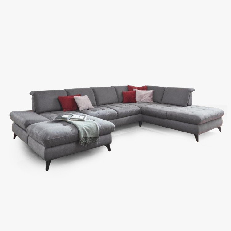 Sedací souprava Carolina ve tvaru písmene U s možností funkcí, sivá