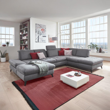 Sedací souprava Carolina ve tvaru písmene U s možností funkcí, sivá