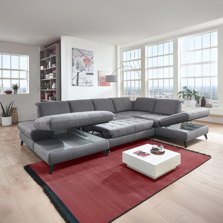 Sedací souprava Carolina ve tvaru písmene U s možností funkcí, sivá