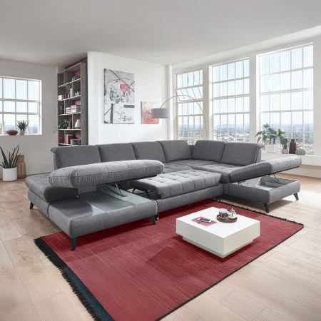 Sedací souprava Carolina ve tvaru písmene U s možností funkcí, sivá