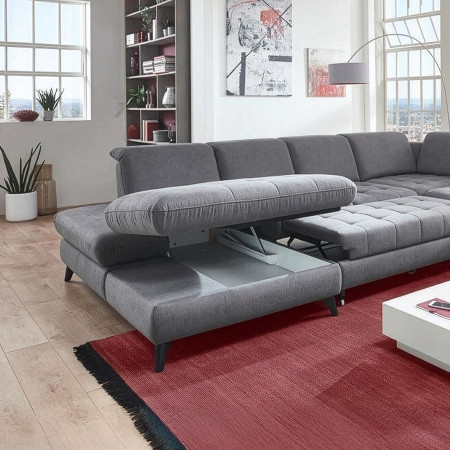 Sedací souprava Carolina ve tvaru písmene U s možností funkcí, sivá