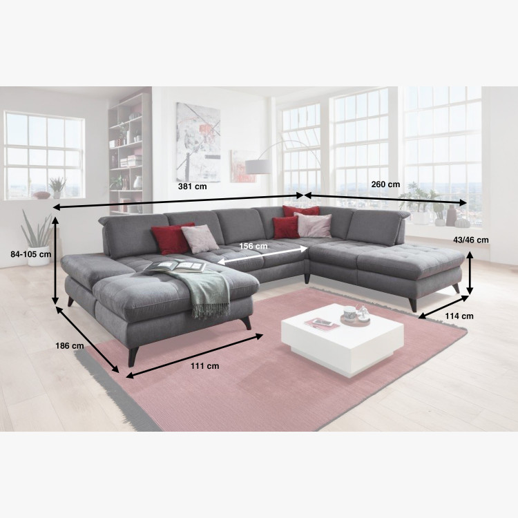 Sedací souprava Carolina ve tvaru písmene U s možností funkcí, sivá