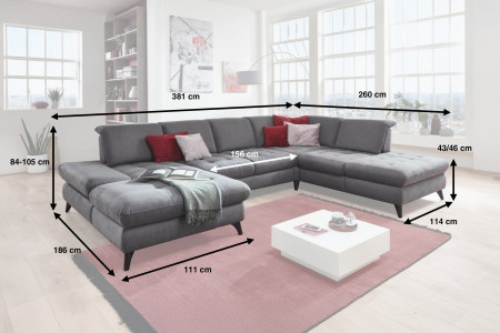 Sedací souprava Carolina ve tvaru písmene U s možností funkcí, sivá