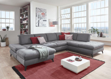 Sedací souprava Carolina ve tvaru písmene U s možností funkcí, sivá