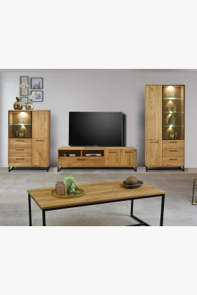 Obývacia stena v industriálnom štýle - masív + kovové nohy Lagos