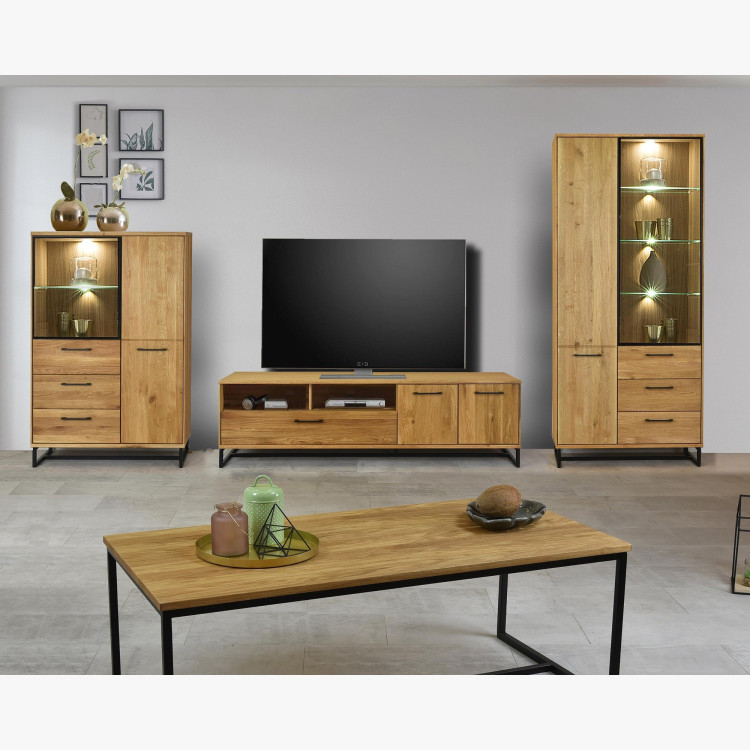 Obývacia stena v industriálnom štýle - masív + kovové nohy Lagos