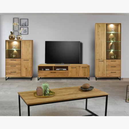 Obývacia stena v industriálnom štýle - masív + kovové nohy Lagos