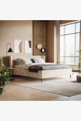 Moderná čalúnená posteľ s úložným priestorom piesková, 160 × 200 cm 2