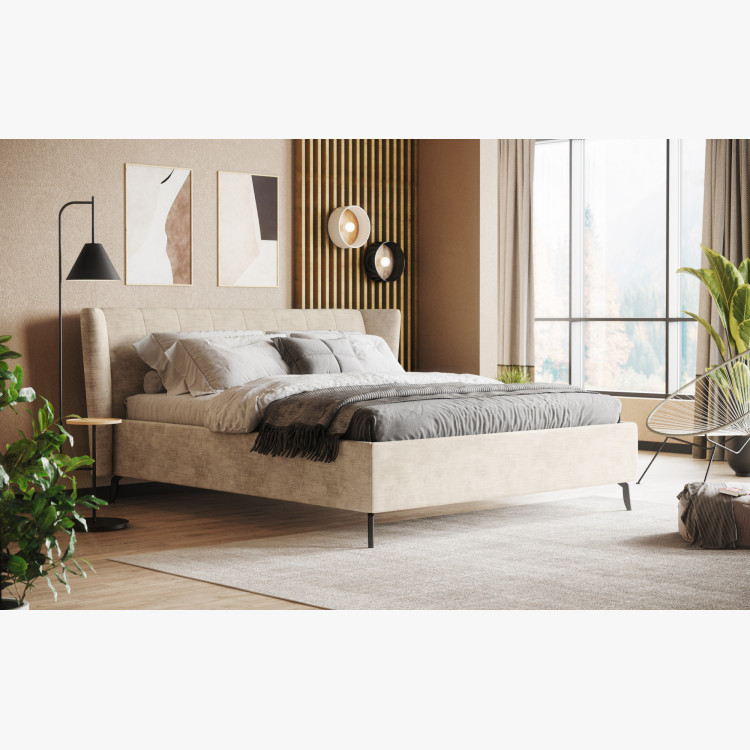 Moderná čalúnená posteľ s úložným priestorom piesková, 160 × 200 cm