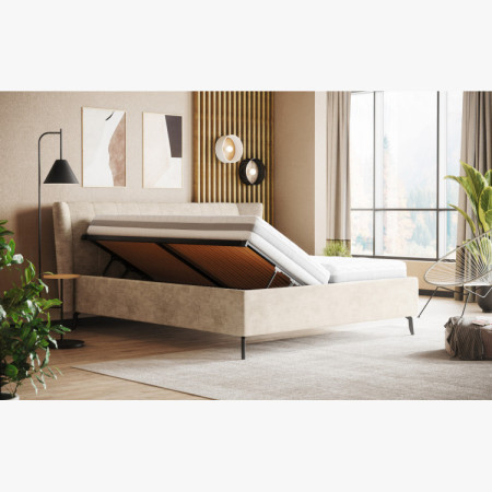 Moderná čalúnená posteľ s úložným priestorom piesková, 160 × 200 cm