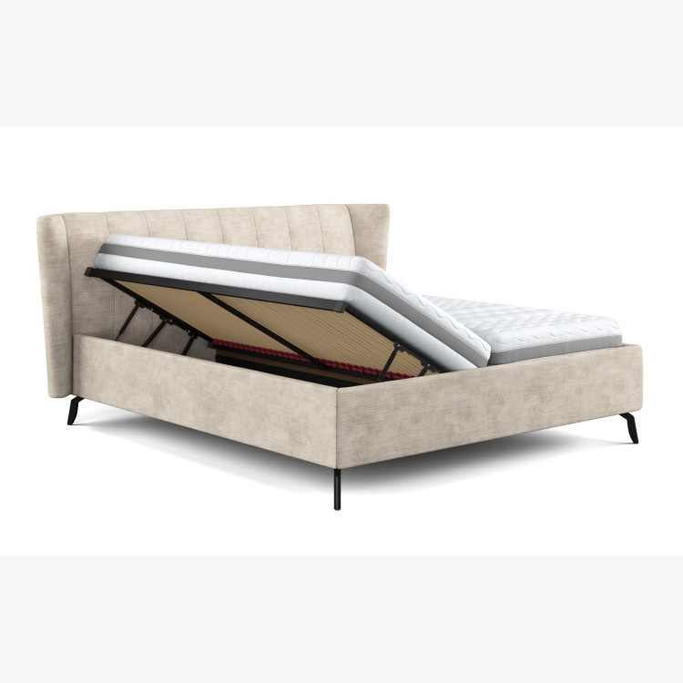 Moderná čalúnená posteľ s úložným priestorom piesková, 160 × 200 cm