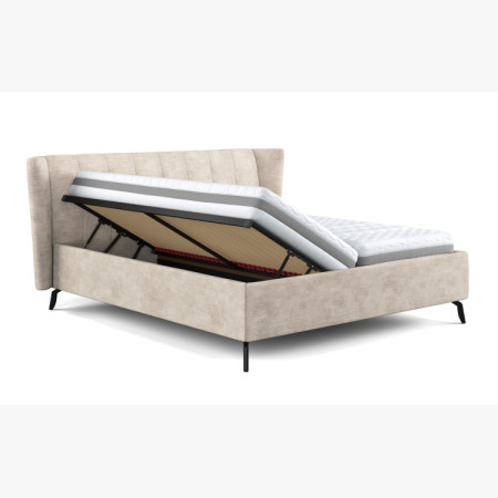 Moderná čalúnená posteľ s úložným priestorom piesková, 160 × 200 cm