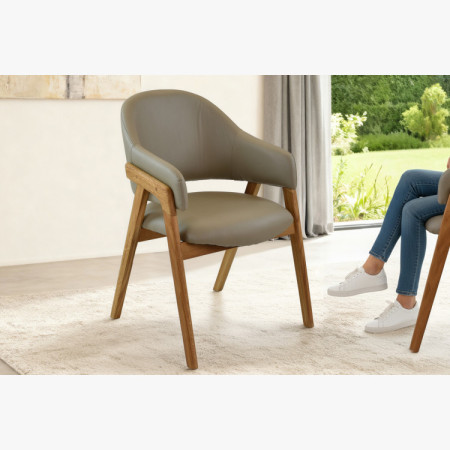 Dubová stolička s podrúčkami, šedo hnedá