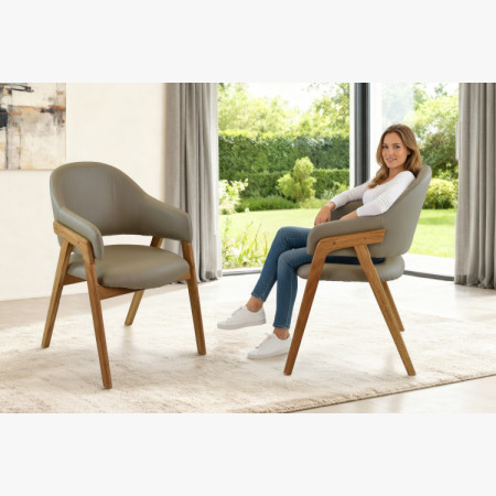 Dubová stolička s podrúčkami, šedo hnedá